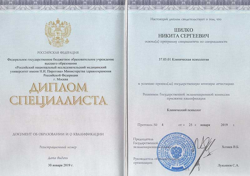 Шилко Никита. Диплом Клиническая психология